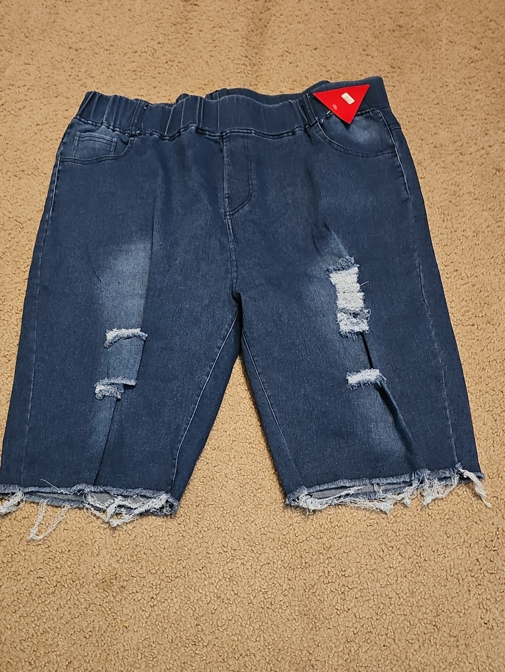 Girls Dark Blue Distressed Denim Jean Shorts with Frayed Hem